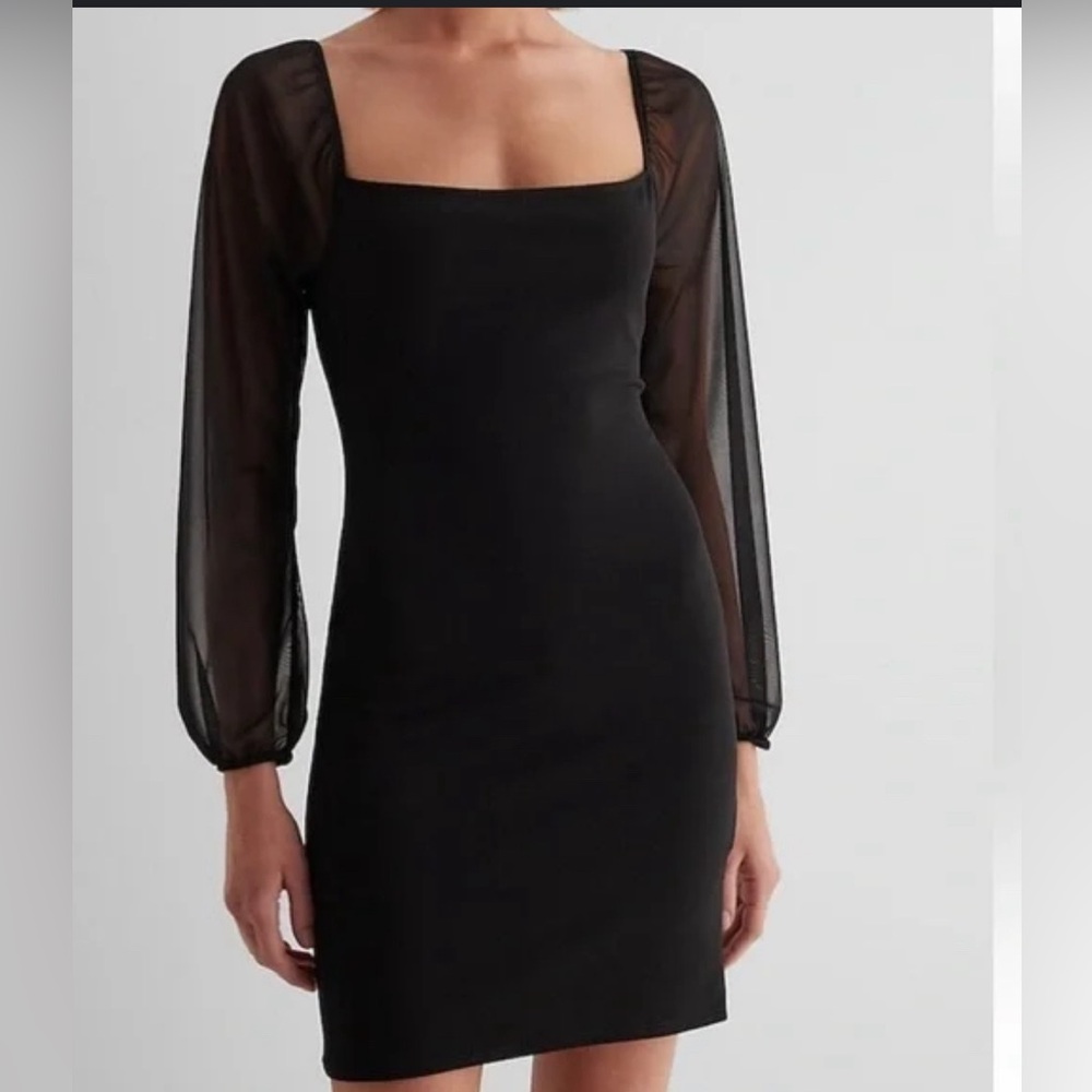 Express SQUARE NECK MESH SLEEVE MINI DRESS - size M